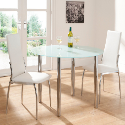 Brooklyn White Glass Round Dining Table, White