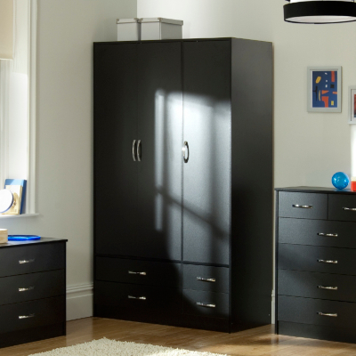 ASDA Dublin Black Wardrobe - 3 Door - 4 Drawer, Black