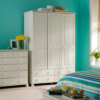 Hampton White 3 Door Wardrobe with 4 Drawers,