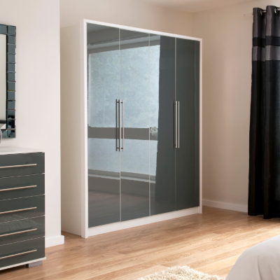 Minsk Grey Gloss Wardrobe - 4 Door, White