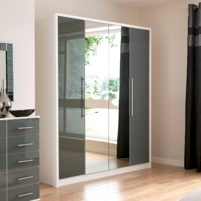 ASDA Minsk Grey Gloss Wardrobe with Mirrors - 4 Door,