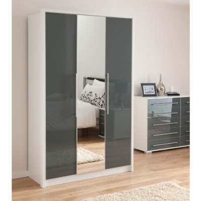ASDA Minsk Grey Gloss Wardrobe with Mirrors - 3 Door,