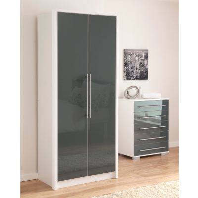 ASDA Minsk Grey Gloss Wardrobe - 2 Door, White