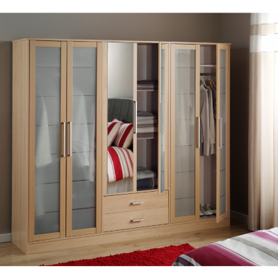 ASDA Washington 6 Door Glass Wardrobe - Beech Effect,