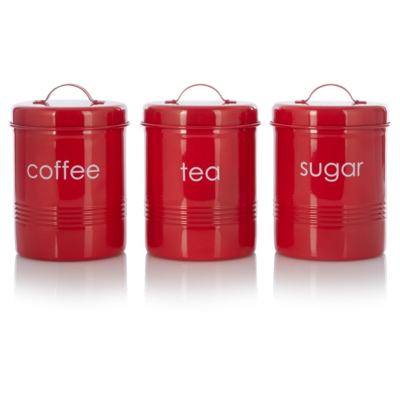 Home Red Tea, Coffee and Sugar Canister Set Kitchen Storage at ASDA