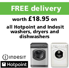 Free delivery worth £18.95 on all Hotpoint and Indesit Washers, Dryers and Dishwashers
