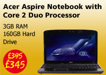 Acer Aspire Notebook with Core 2 Duo Processor, 3GB RAM & 160GB Hard Drive