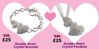 Double Heart Crystal Bracelet and Pendant 