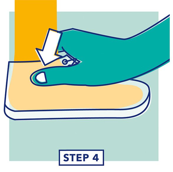 Step 4 - Illustration of a hand testing the fit of the top of a shoe