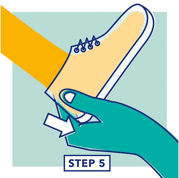 Step 5 - Illustration of a hand testing the fit of the heel of a shoe
