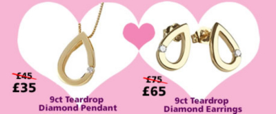 9ct Teardrop Diamond Pendant and Earrings