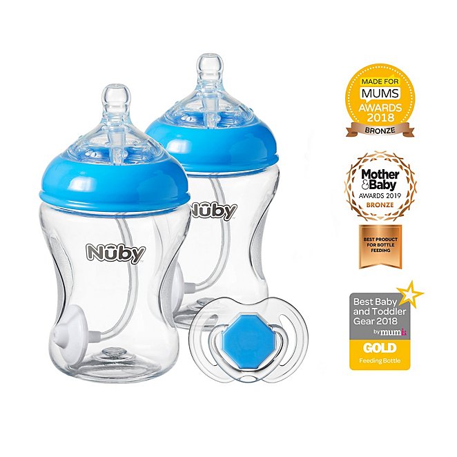 Nuby Reduce Reflux 2 x 240ml Blue Bottles with Soother | Baby | George ...