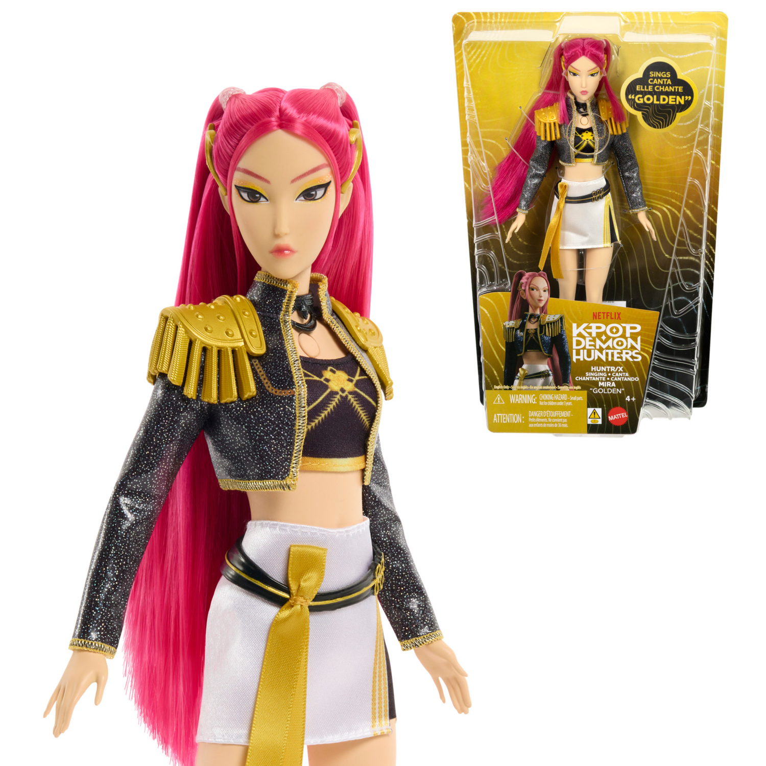George Golden/White/Pink Kpop Demon Hunters Huntr/X: Mira Singing Doll
