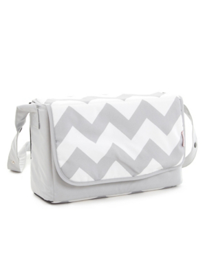 grey and white changing bag