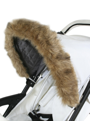 grey pram with fur