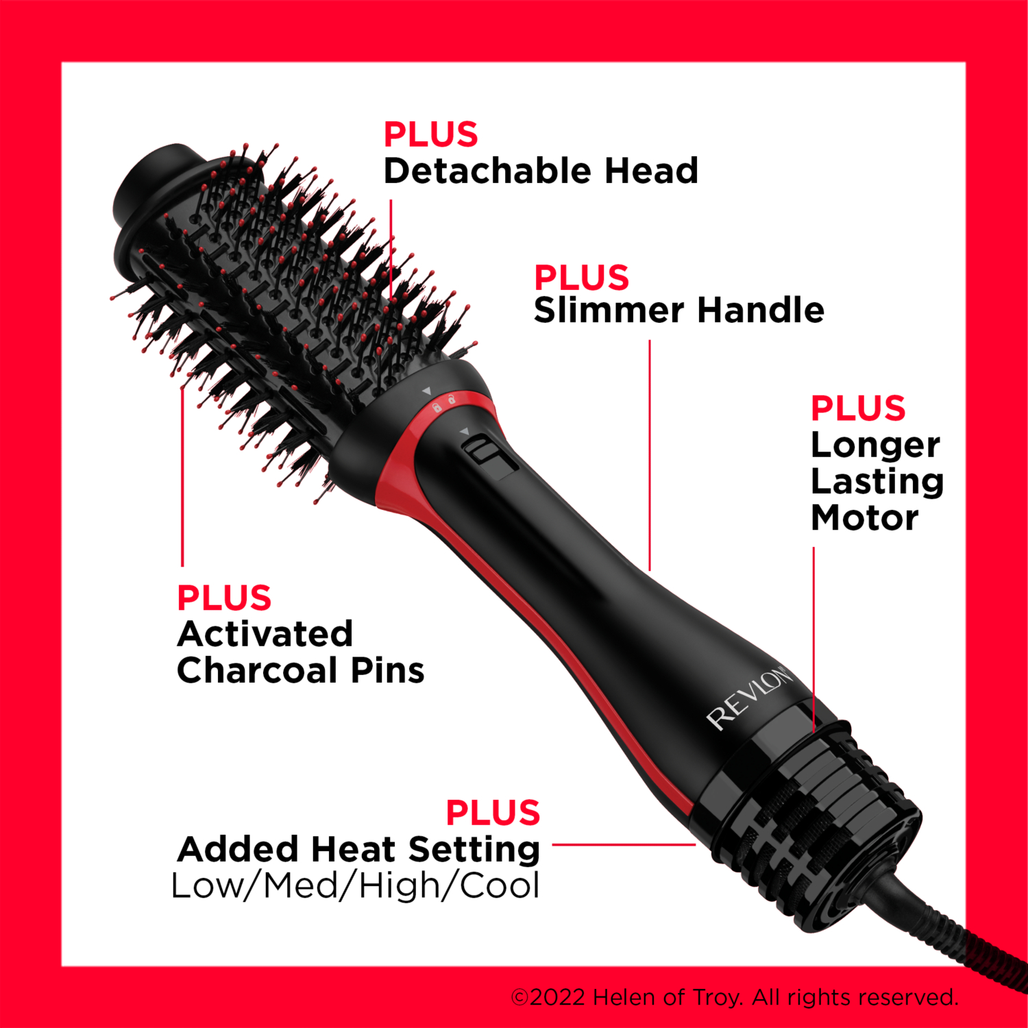Revlon One-Step Volumiser Plus 6.4cm Detachable Head Hair Dryer & Styler Red – - Image 8
