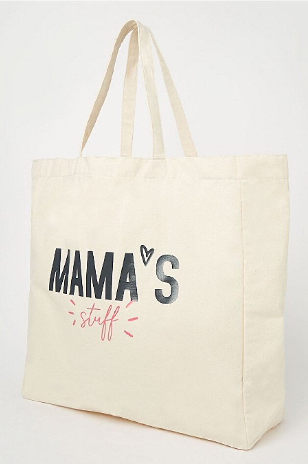 Cream Mama's Stuff Slogan Canvas Bag