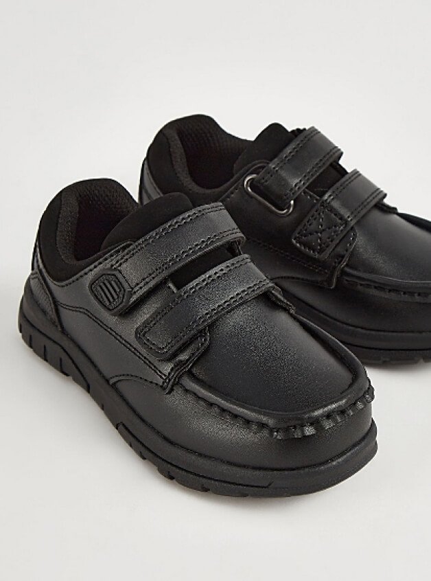 Black Moccasin Two Strap Wide Fit Shoes.