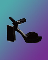 Black velvet effect platform heeled sandals