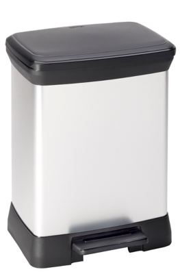 Curver Metal Effect Duo Recycle Pedal Touch Deco Bin Silver 28 Litre