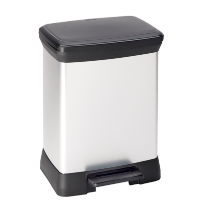 Curver Silver Metal Effect Duo Recycle Pedal Touch Deco Bin 28 Litre