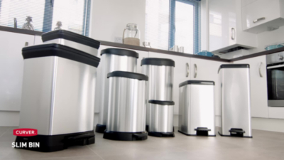 Silver Curver 40 L Metal Effect Plastic Pedal Touch Slim Deco Bin Home