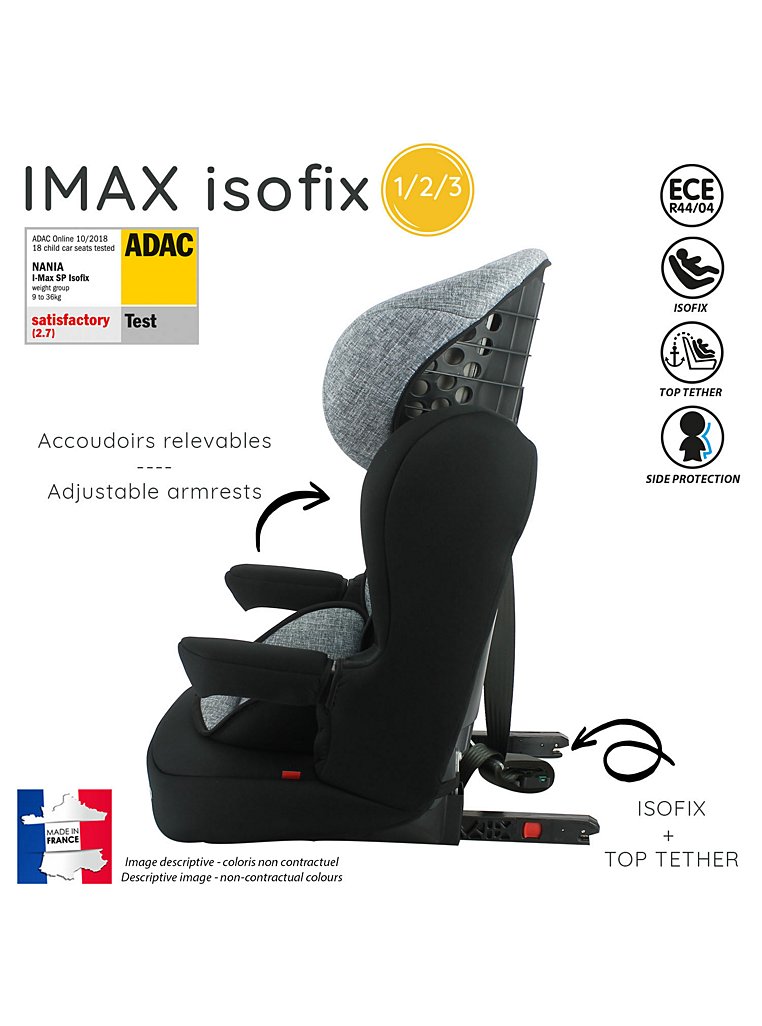 Nania Siege Auto Isofix Imax Groupe 1/2/3 9-36kg Confort - Gris Luxe à Prix  Carrefour