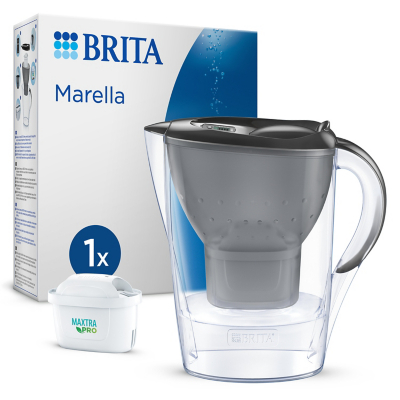 George BRITA Marella Water Filter Jug Graphite (2.4L) incl. 1x MAXTRA PRO Pure Performance Cartridge - Grey