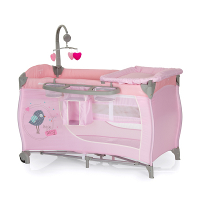 pink travel cot with mattress