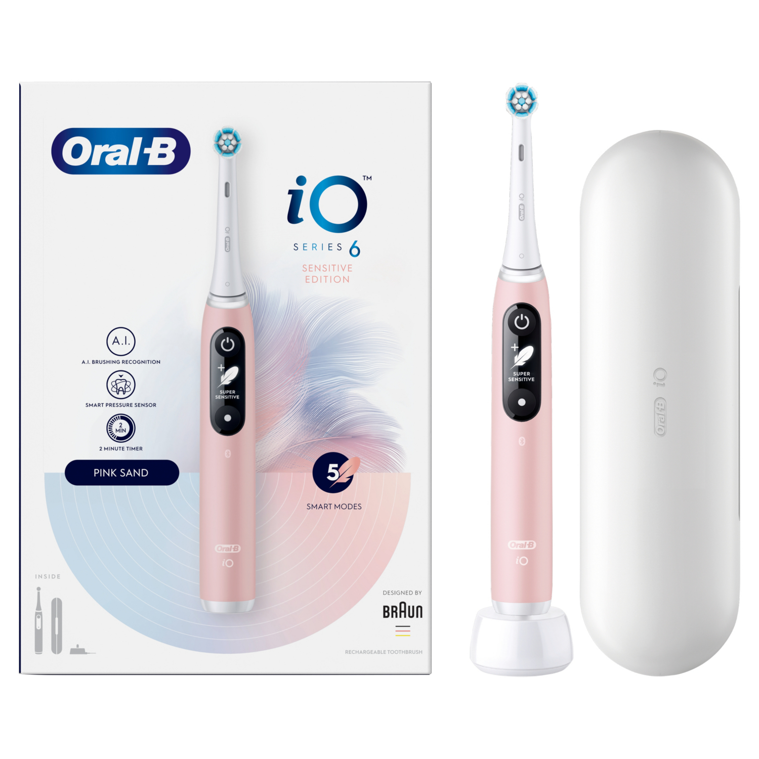 Oral-B iO Series 6 Pink Rechargeable Electric Toothbrush - 5 Smart Modes - AI Brushing Recognition - Image 14