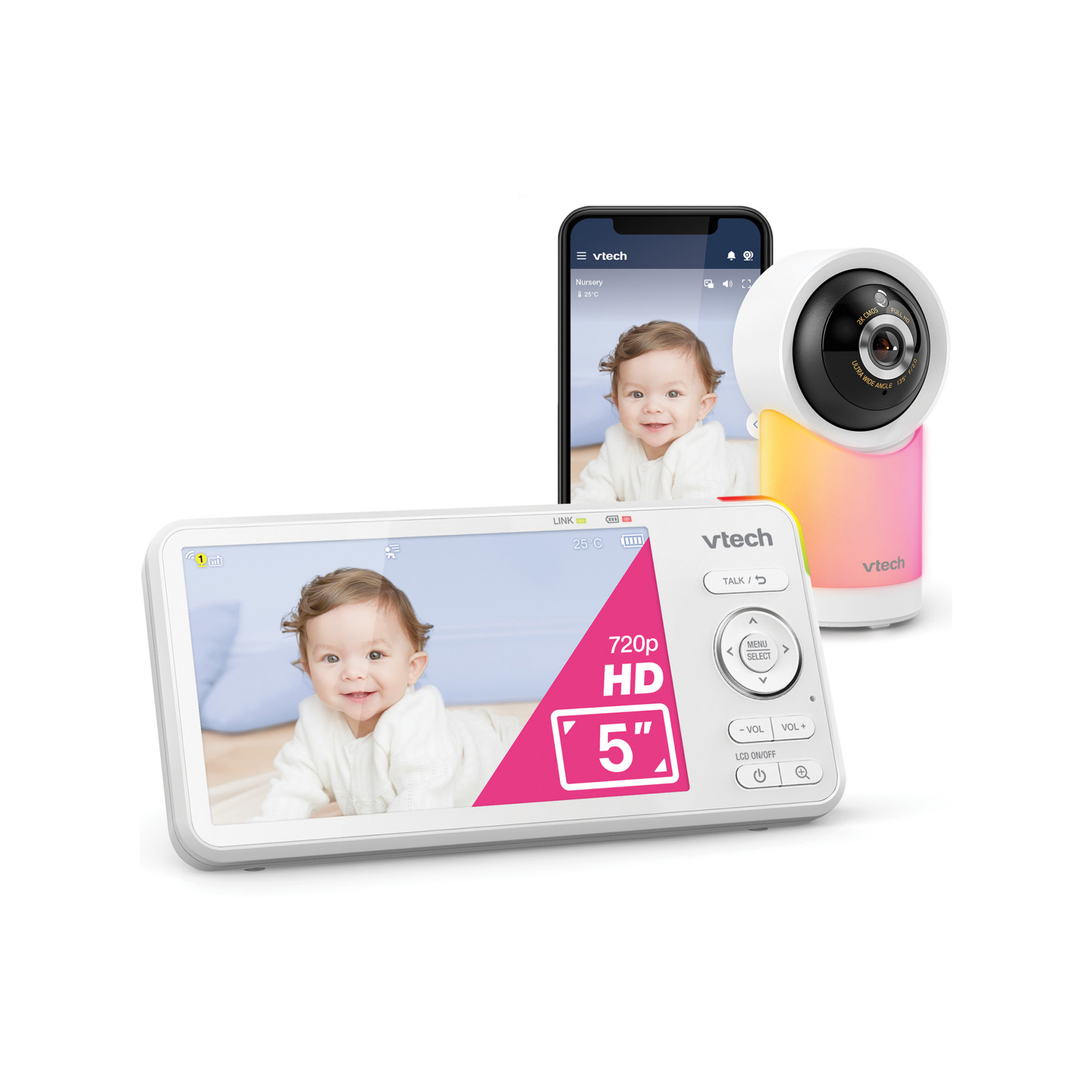 Vtec White Vtech Rm5766hd 5In Wi-Fi Pan Tilt Monitor