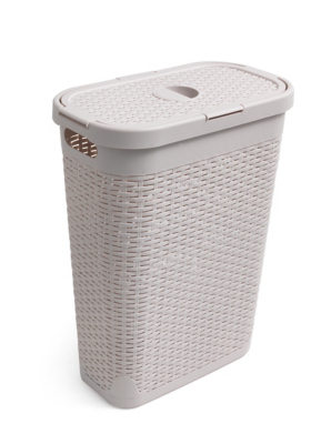 Addis Cream 40L Slim Rattan Effect Laundry Hamper Home at ASDA