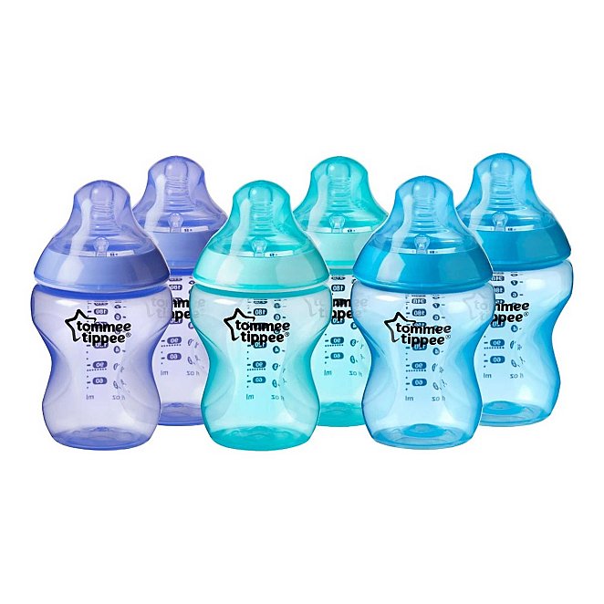 2 x 260ml Bottles Blue Tommee Tippee Closer to Nature Decorated Bottles 