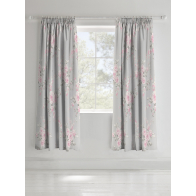 Catherine Lansfield Grey Canterbury Floral Curtains