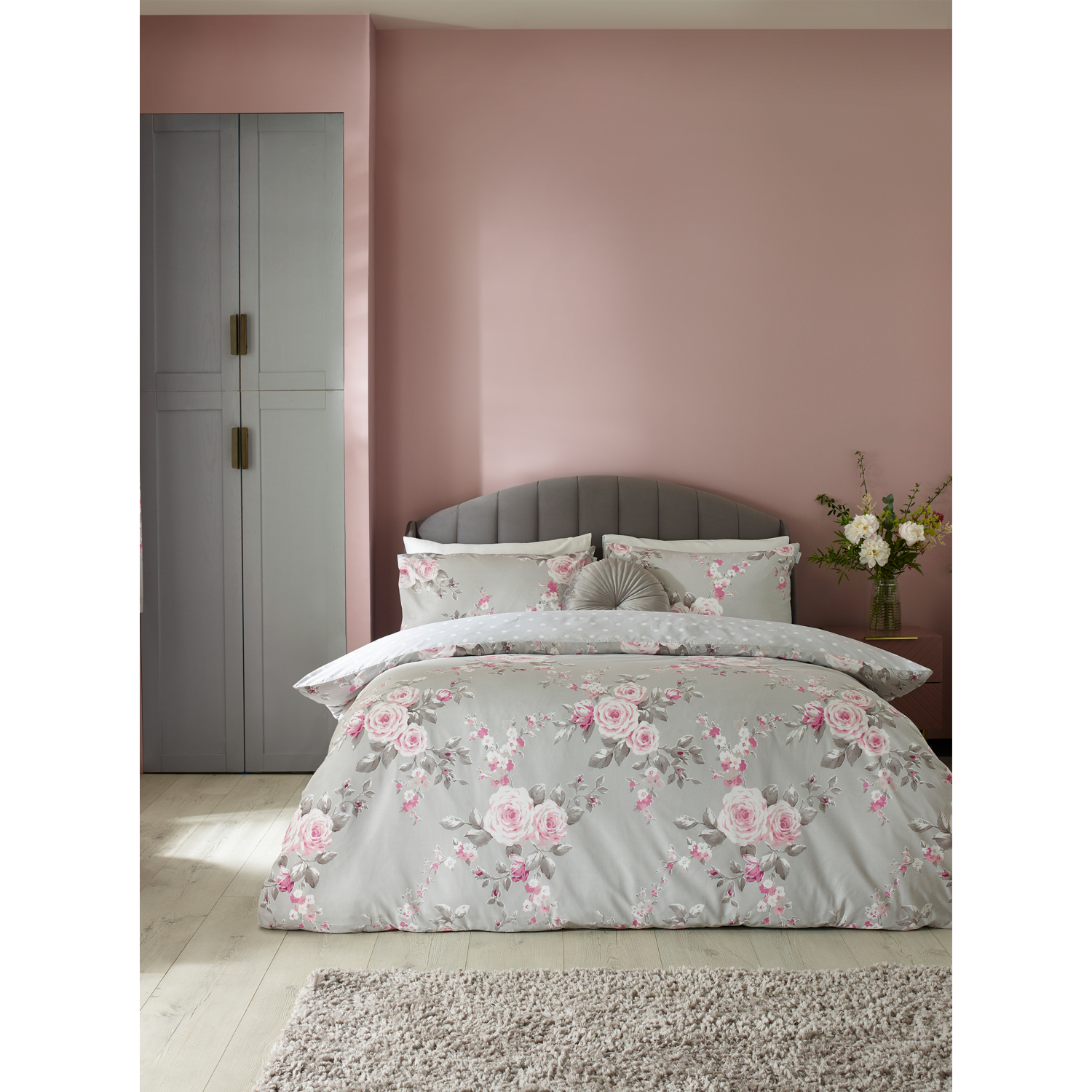 Cat Grey Catherine Lansfield Canterbury Floral Duvet Set