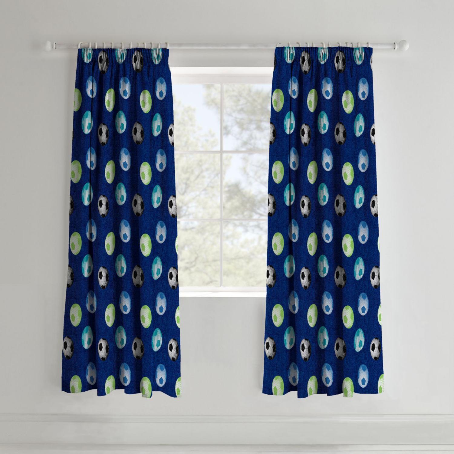 Cat Blue Catherine Lansfield Football Lined Curtains