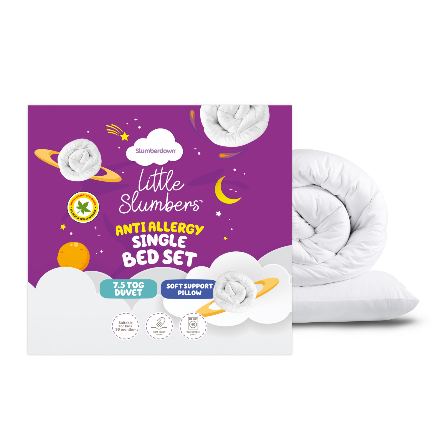 Slumberdown White Kids Duvet & Pillows Bed Set - 7.5 Tog