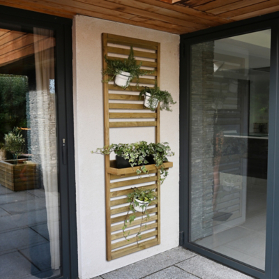 George Forest Garden Slatted Wall Planter with 1 shelf - Timber