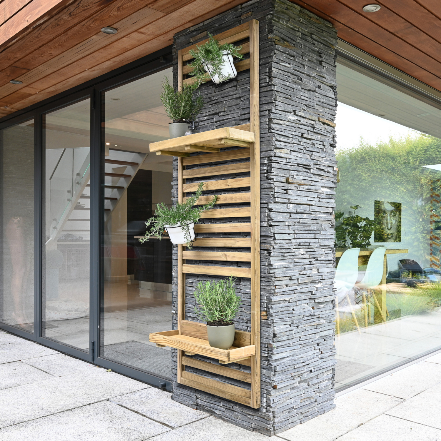 Forest Garden Timber Slatted Wall Planter With 2 Shelves