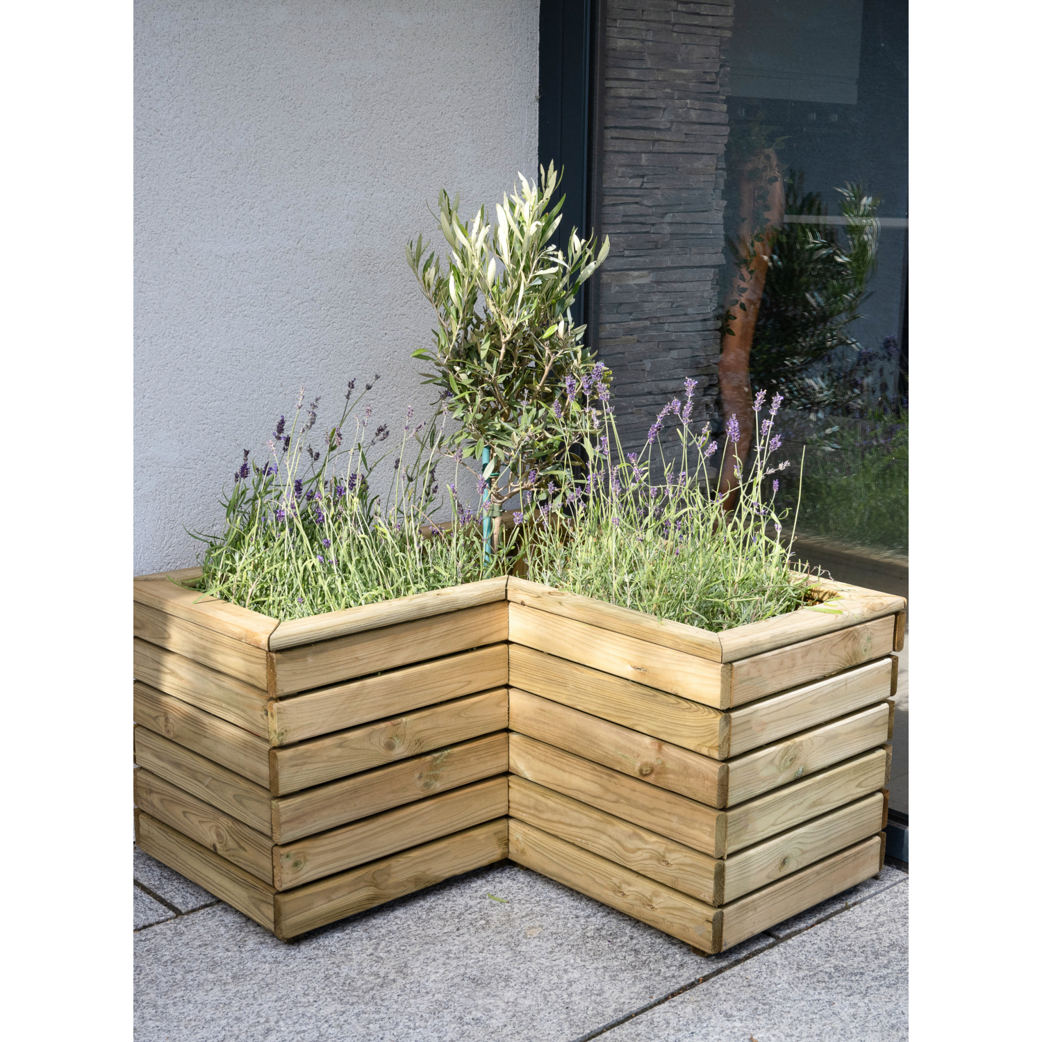 Forest Garden Natural Brown Linear Corner Planter 80Cm