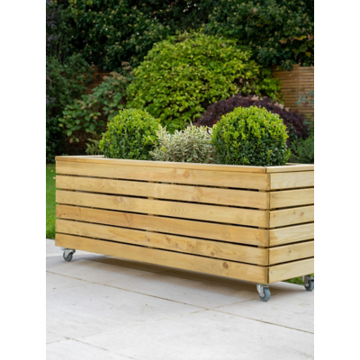 3'11 x 1'4 Forest Linear Long Wooden Garden Planter with Wheels (1.2m x 0.4m)