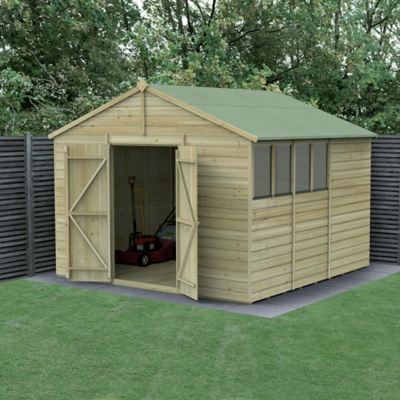15' x 10' Forest Beckwood 25yr Guarantee Shiplap Pressure Treated Double Door Apex Wooden Shed (4.48m x 3.21m)