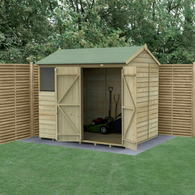 8' x 6' Forest Beckwood 25yr Guarantee Shiplap Pressure Treated Double Door Reverse Apex Wooden Shed (2.42m x 1.99m)
