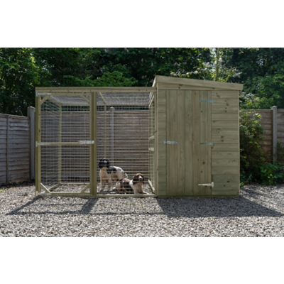10'1 x 4'6 Forest Hedgerow Wooden Dog Kennel with 6ft Run - Pet House (3.07m x 1.38m)