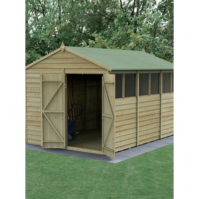 12' x 8' Forest 4Life 25yr Guarantee Overlap Pressure Treated Double Door Apex Wooden Shed (3.6m x 2.61m)