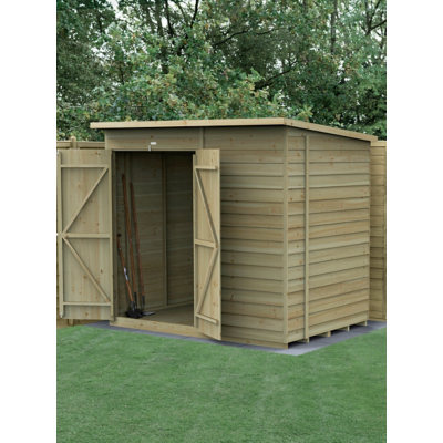 7' x 5' Forest 4Life 25yr Guarantee Overlap Pressure Treated Windowless Double Door Pent Wooden Shed (2.26m x 1.69m)