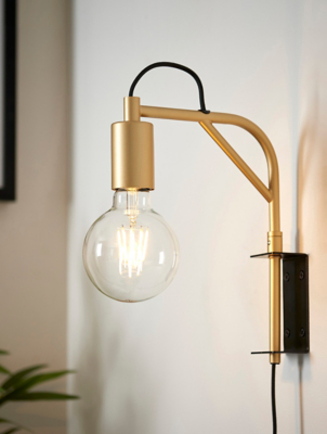 Plug In Gold Wall Light Home at ASDA