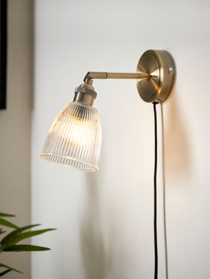 Plug In Ribbed Glass Wall Light Home at ASDA
