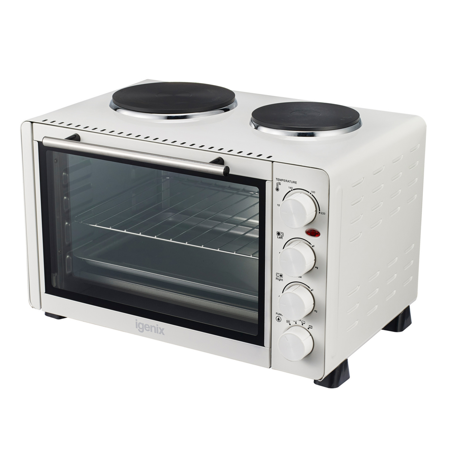 Igenix 30L Mini Oven and Grill with Double Hotplates - White - 1500W - Image 5