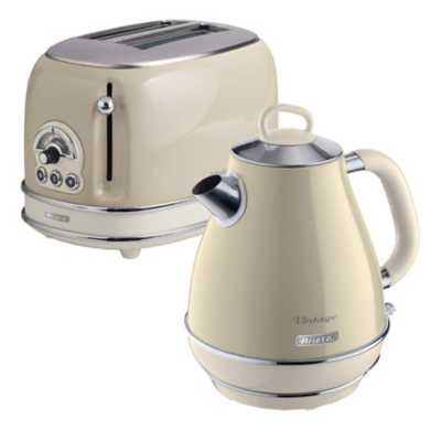Ariete ARPK1 Vintage 2-Slice Toaster and 1.7L Fast Boil Jug Kettle - Cream, Cream